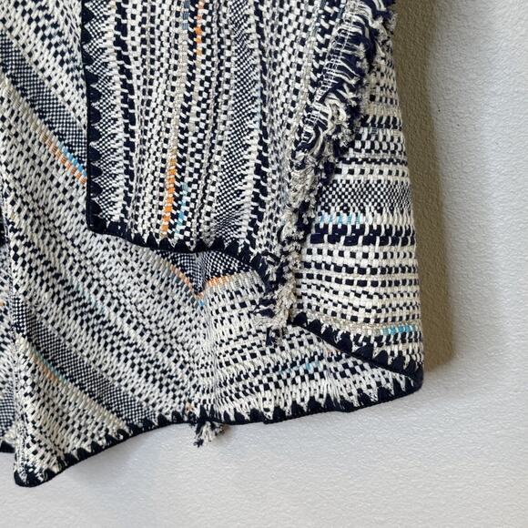 Lucky Brand Pottery Open Front Sweater Cardigan Womens Sz Small Blue Cream Knit - Picture 3 of 6